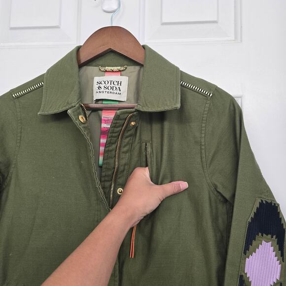 Scotch & Soda Utility Jacket Sz S Olive Aztec Patchwork Cotton Canvas Boho Cargo - Picture 7 of 15
